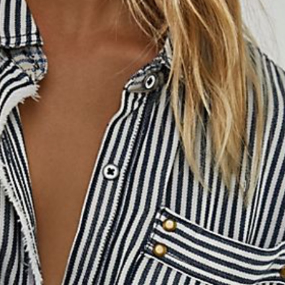 We the Free railroad denim button down
